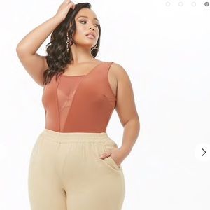 Plus Size Mesh Insert Bodysuit - cocoa